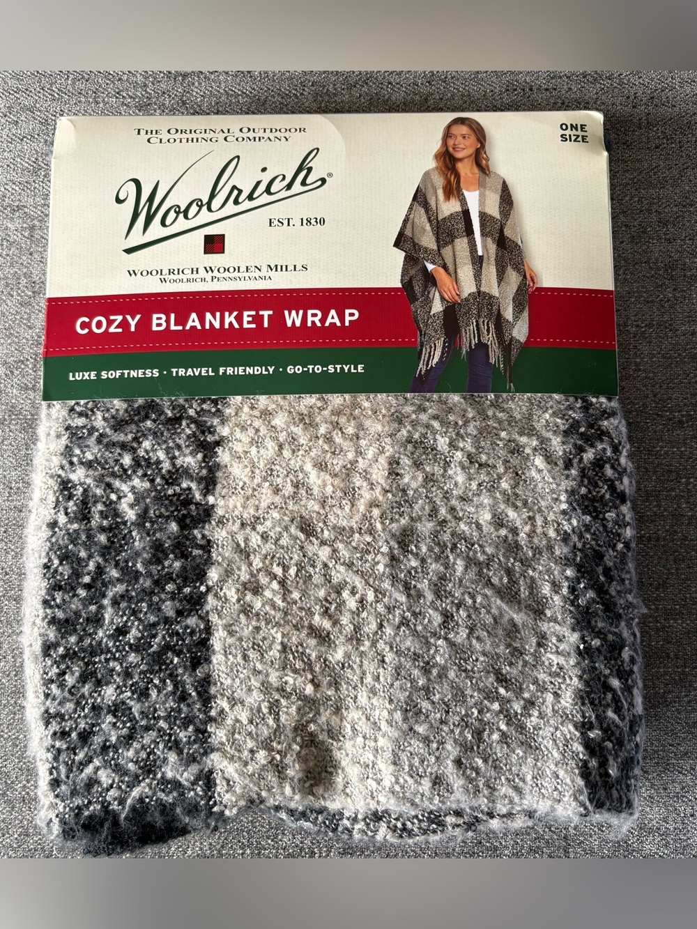 Woolrich Cozy Blanket Wrap Amelia Travel Friendly Luxe Softness One Size Gray